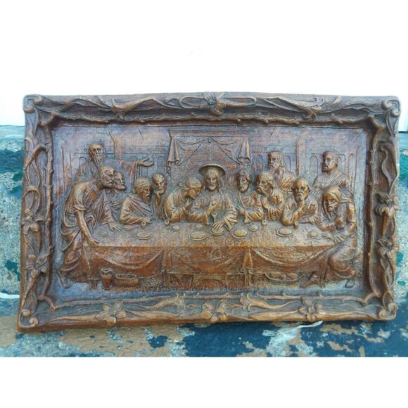 Vintage 3D Carved Last Supper Wall Hanging Religious Jesus Plaque